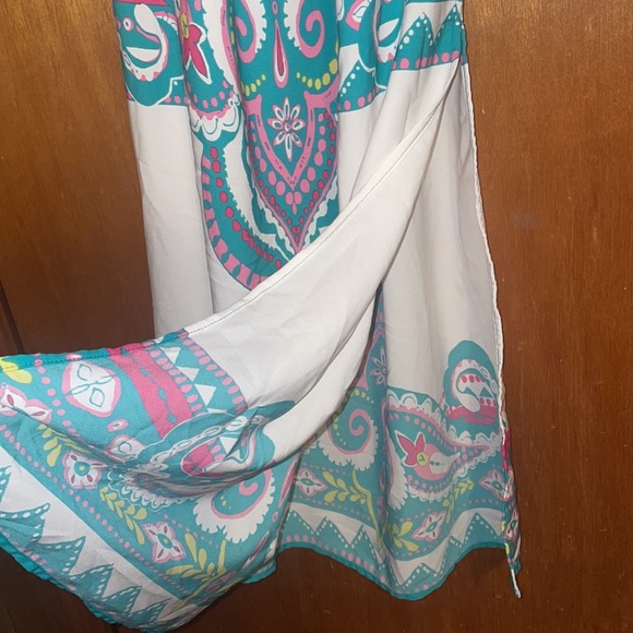 •PINK OWL•NWOB BOUTIQUE WHITE & TEAL STRAPLESS PAISLEY MAXI DRESS SIZE SMALL - Picture 5 of 8